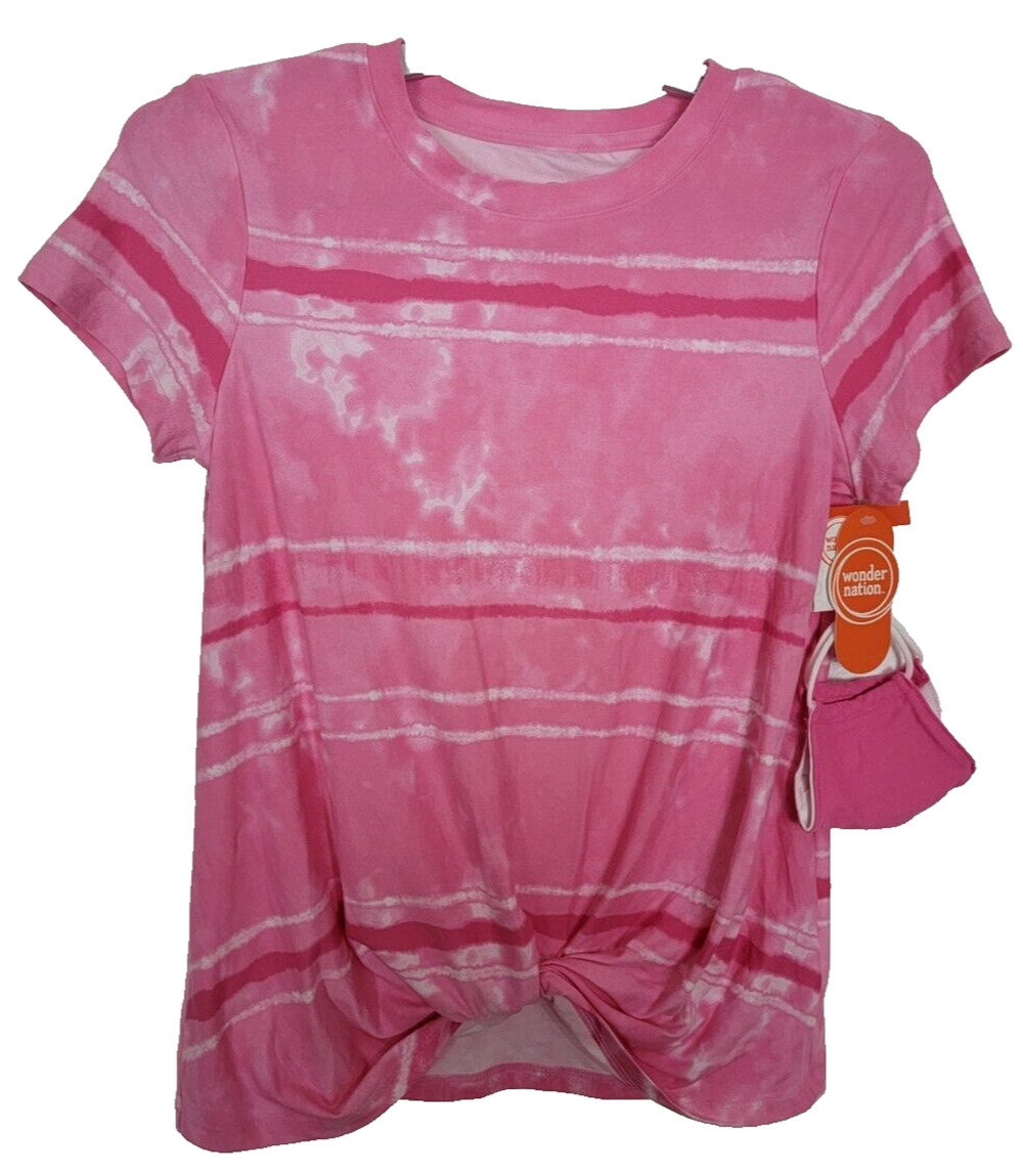 Wonder Nation Girl's Pink Striped Shirt Size L (10/12) with Facemask NWT